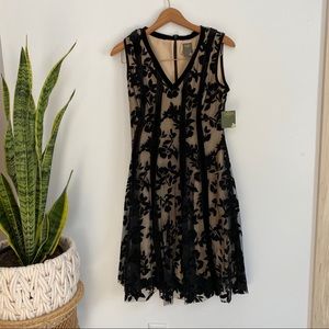 Taylor black Velvet Floral Overlay Cocktail Dress